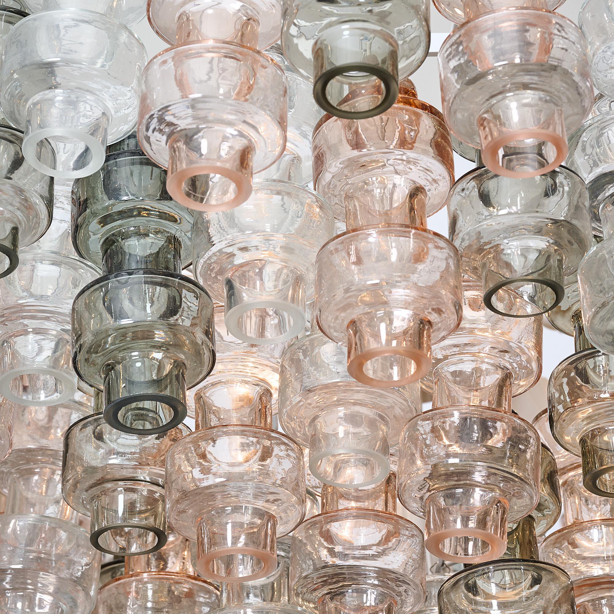 Verre brun Lustre Manubri italien en verre de Murano rose et gris en vente