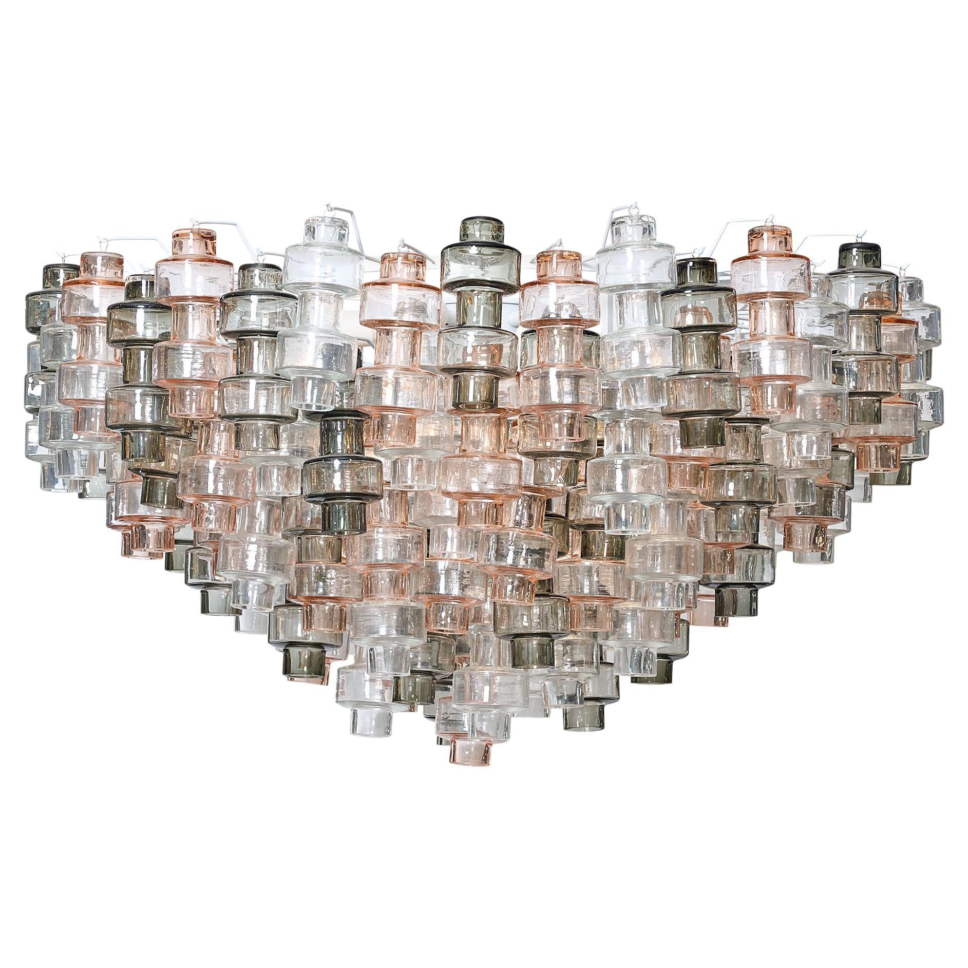 Lustre Manubri italien en verre de Murano rose et gris en vente