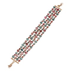 Italian Pink Green Blue Tourmaline Diamonds 5 Row Rose 18K Gold Bracelet for Her