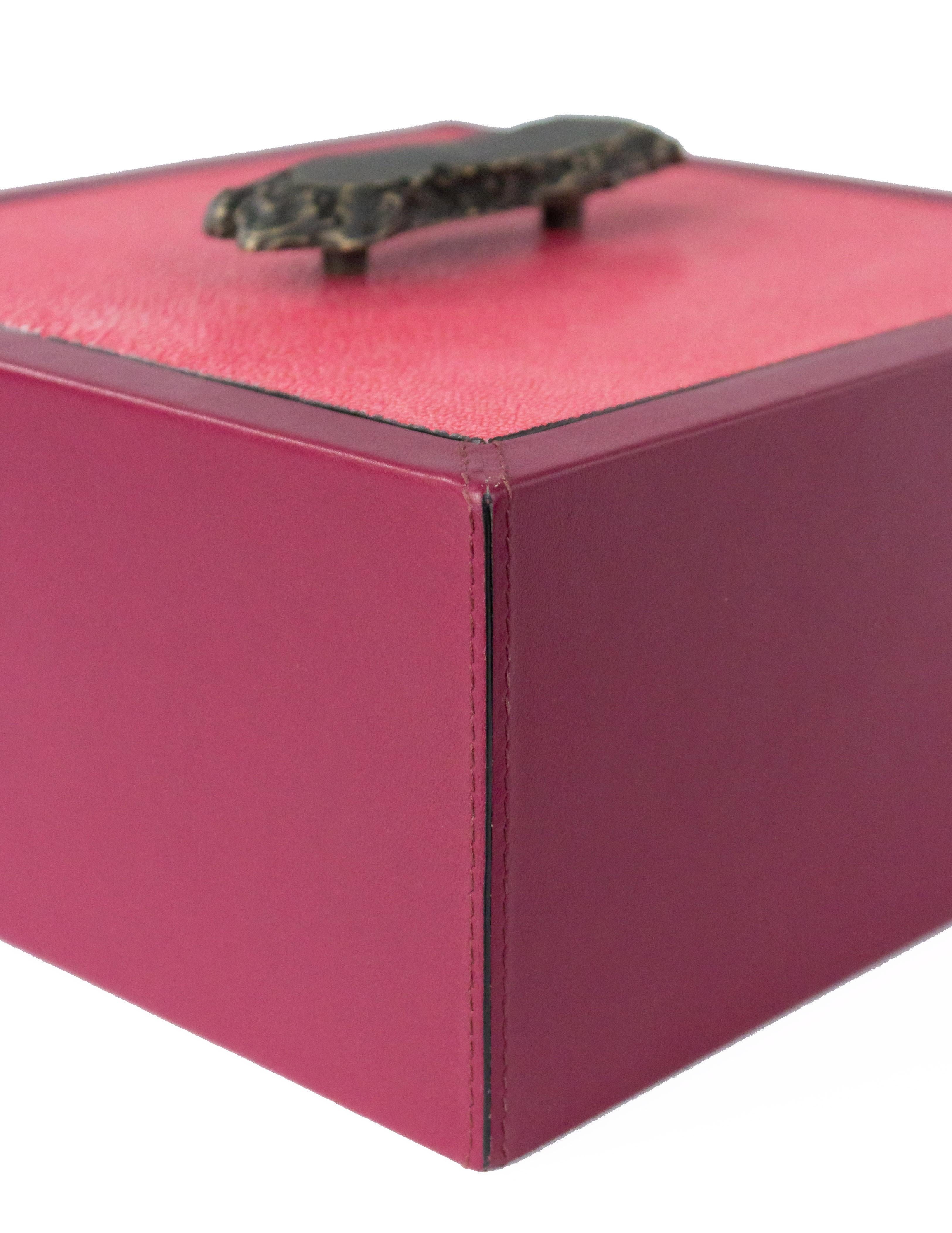 Contemporary Italian Pink Leather and Shagreen Box with Bronze Abstract Handle
