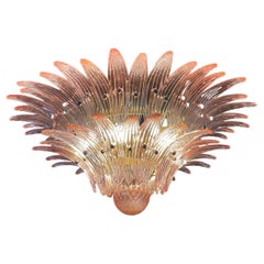 Retro Italian Pink Leaves Palmette Chandelier, Murano