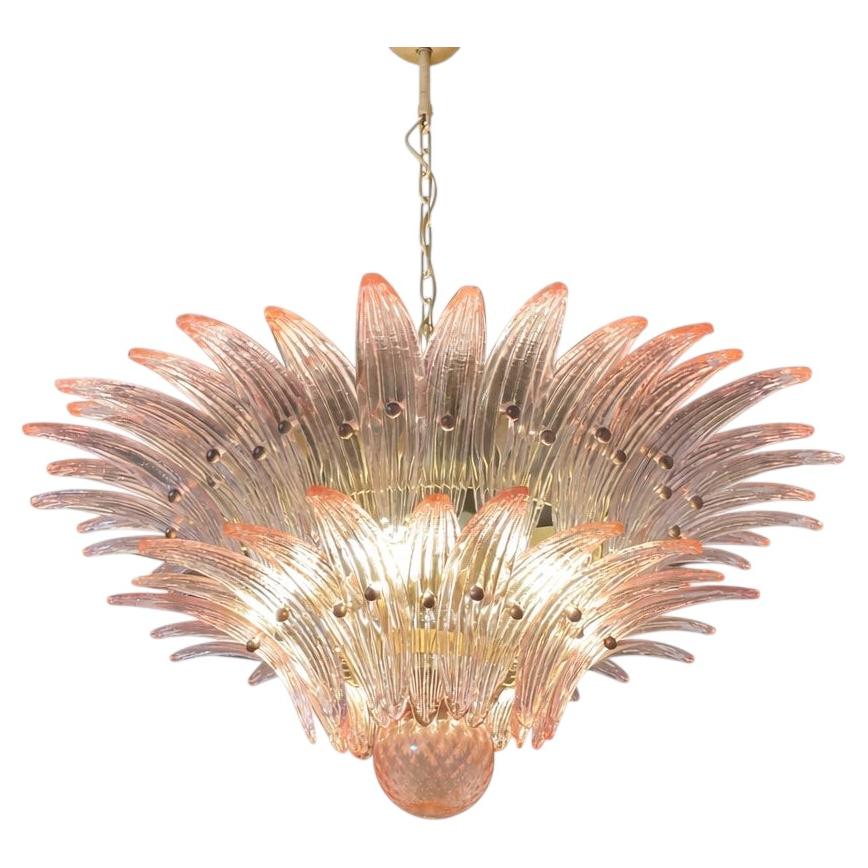 Italian Pink Leaves Palmette Chandelier, Murano