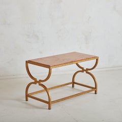 Italian Pink Marble + Brass Coffee Table, 1960s