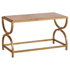 Italienischer Couchtisch aus rosa Marmor + Messing, 1960er-Jahre