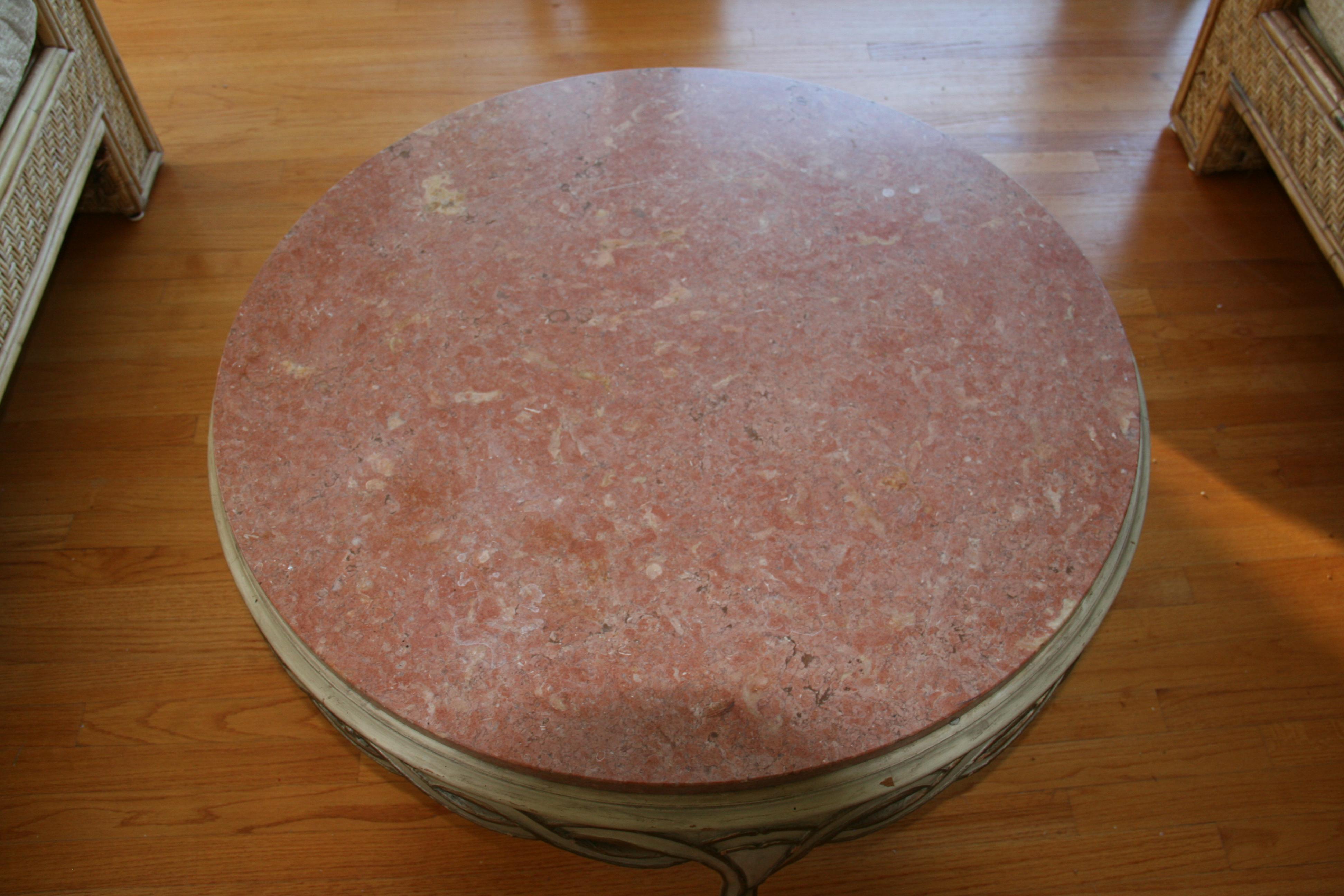 Italian Pink Marble Coffee Table 1920's In Good Condition For Sale In Douglas Manor, NY