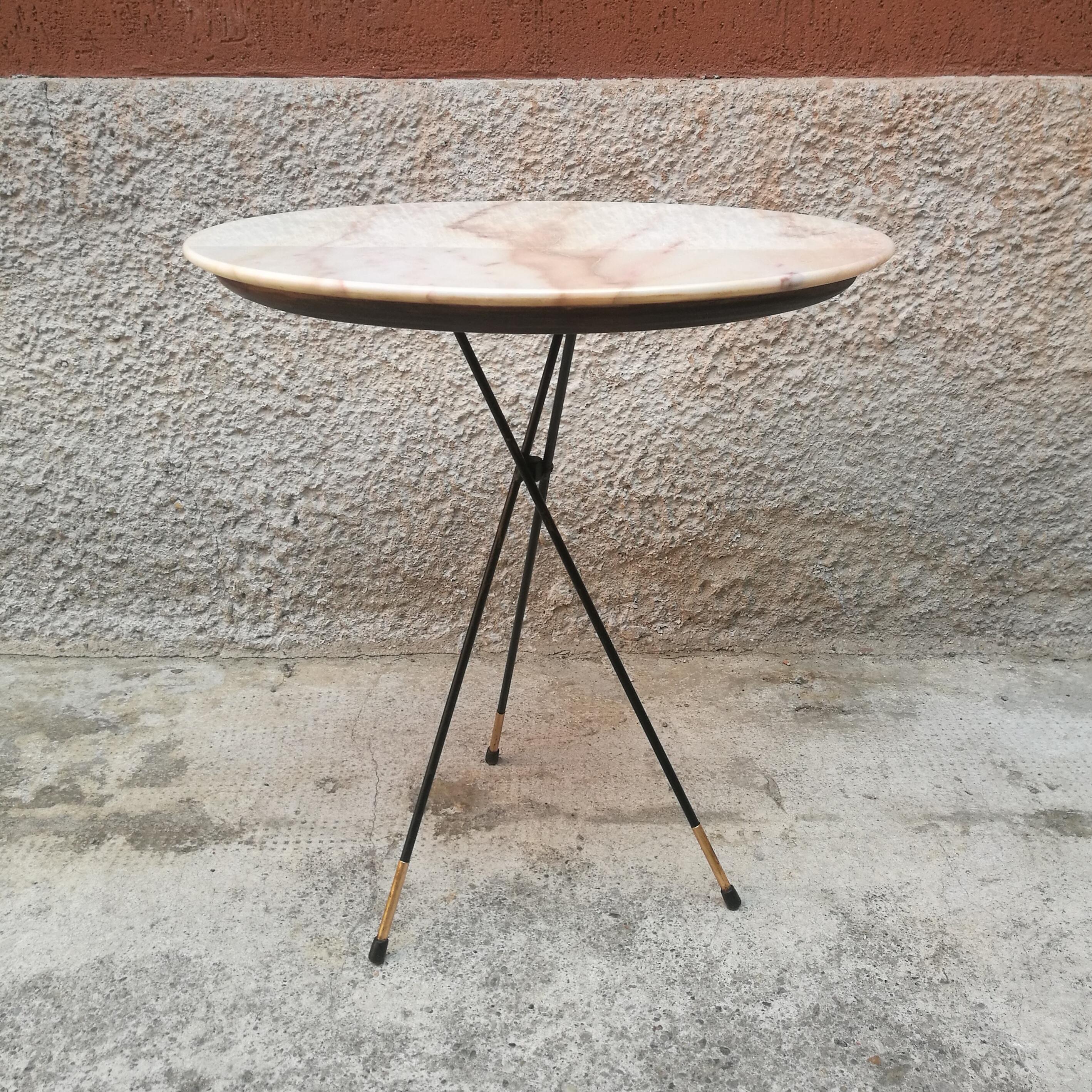 Brass Italian Pink Marble Coffee Table from 1950s