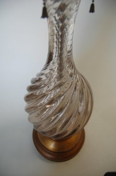 Italian Pink Metalic Swirled Murano Glass Table Lamp on Gold Wood Base