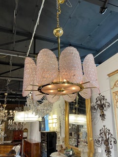 Italian Pink Murano Glass and Brass Chandelier