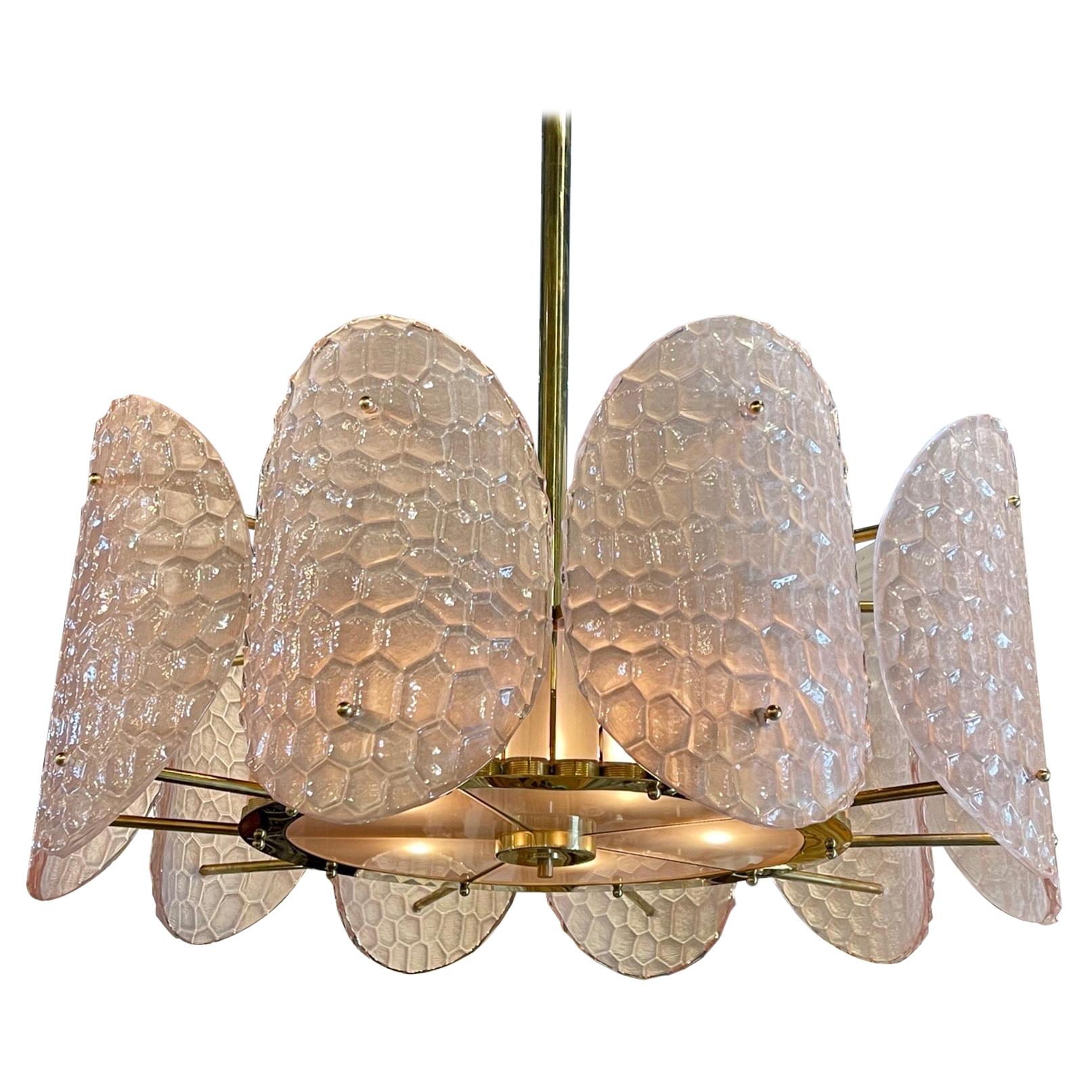 Italian Pink Murano Glass and Brass Chandelier