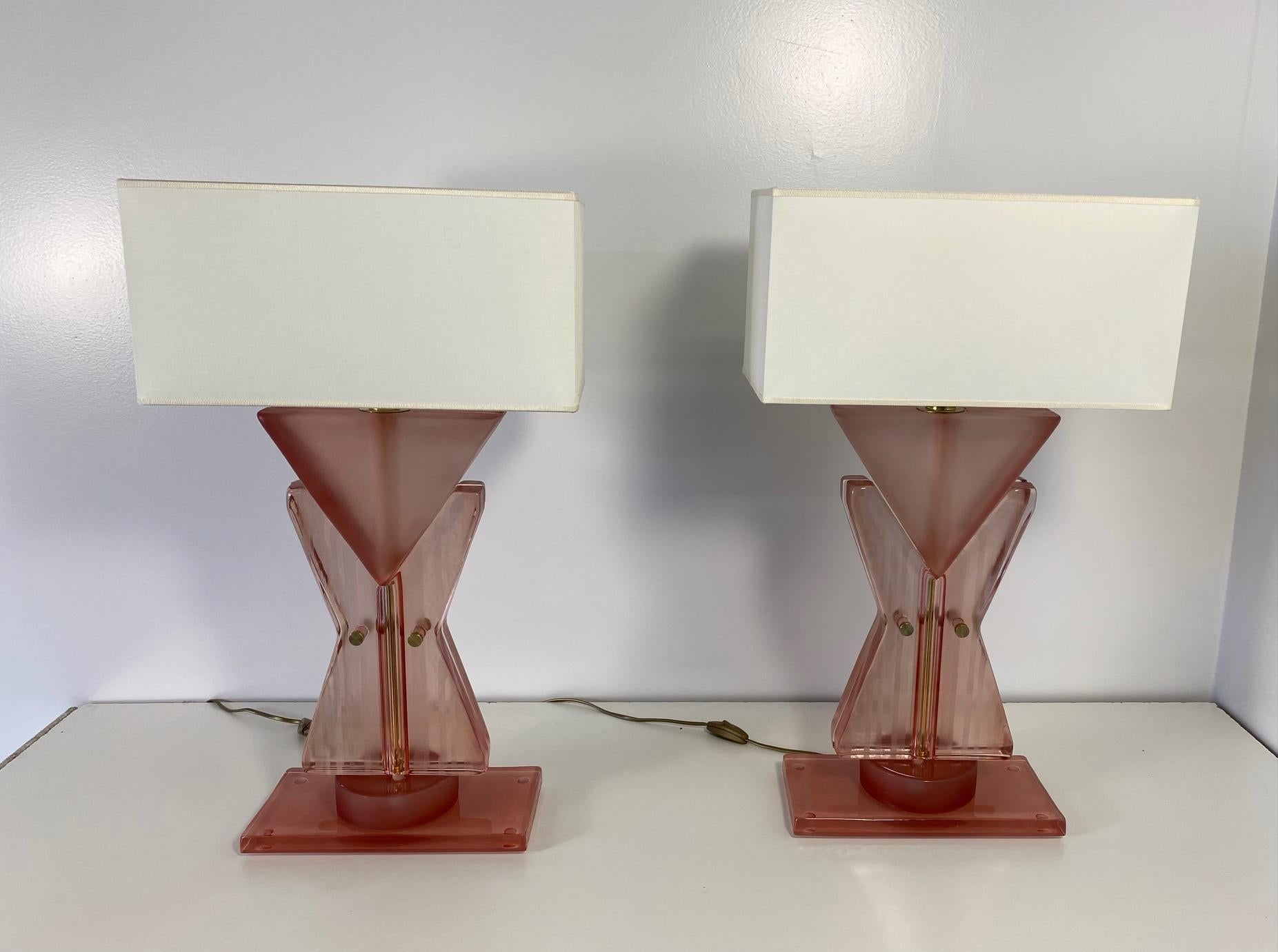 Italian Pink Murano Glass Geometric 'Totem' Lamps 4