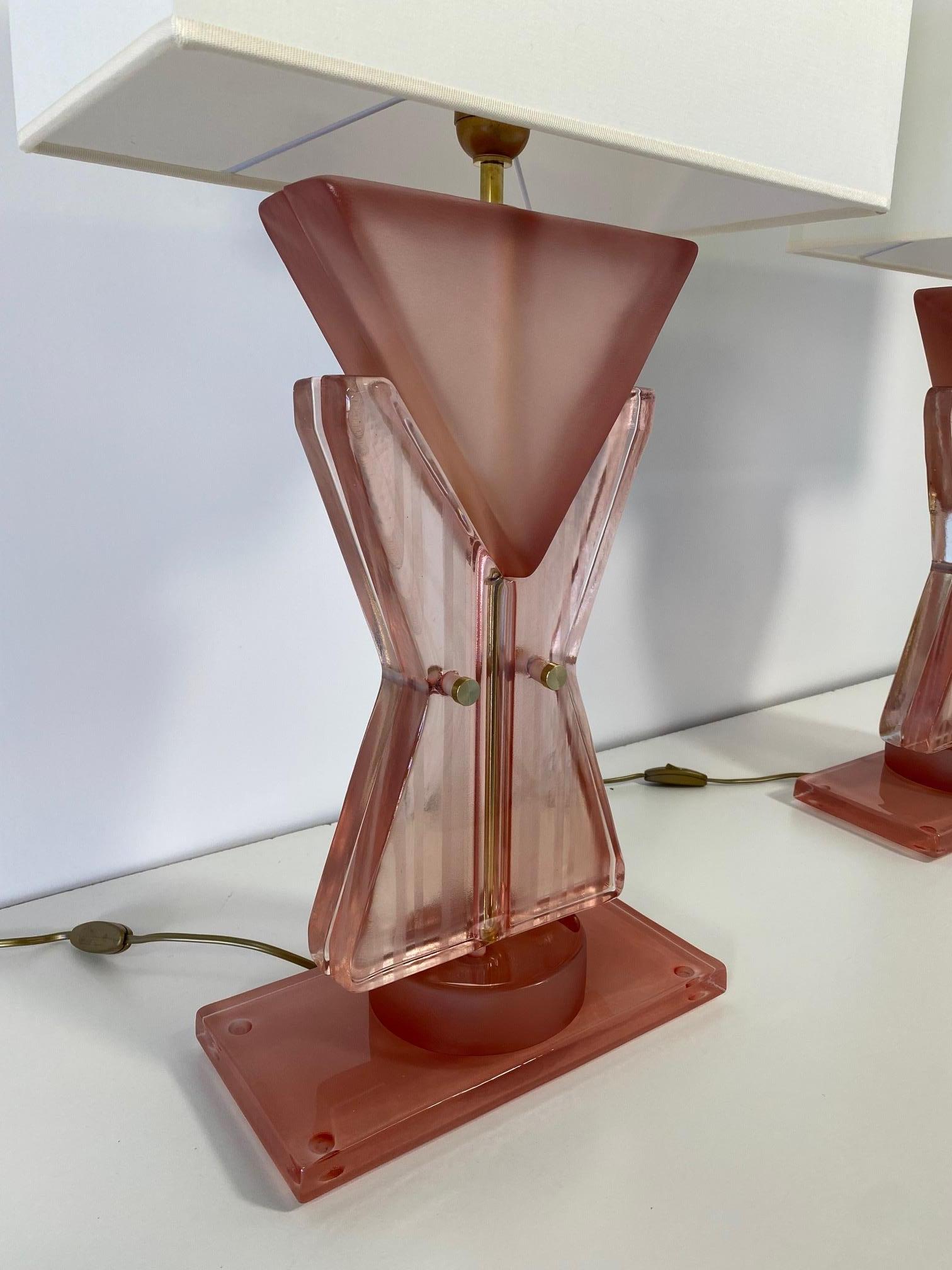 Italian Pink Murano Glass Geometric 'Totem' Lamps 6