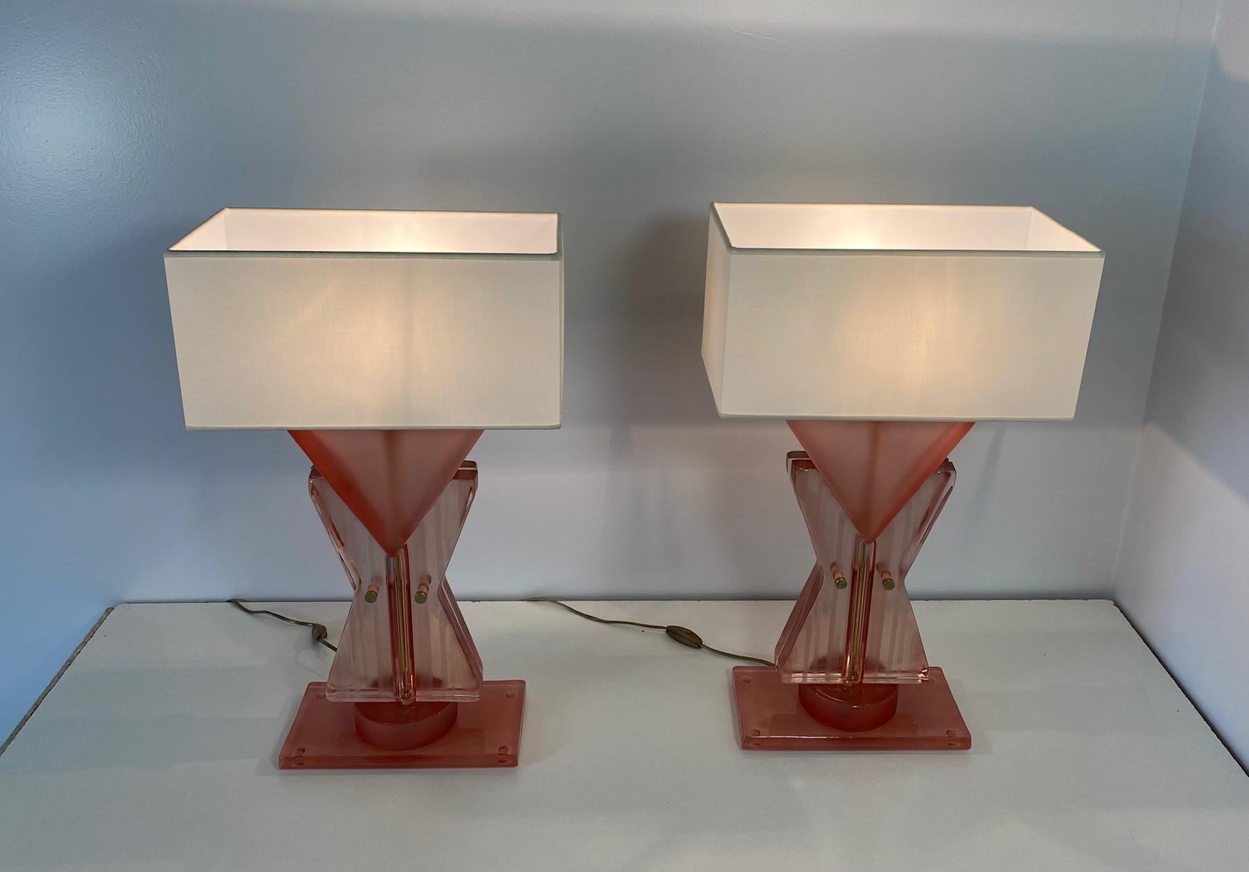 Modern Italian Pink Murano Glass Geometric 'Totem' Lamps