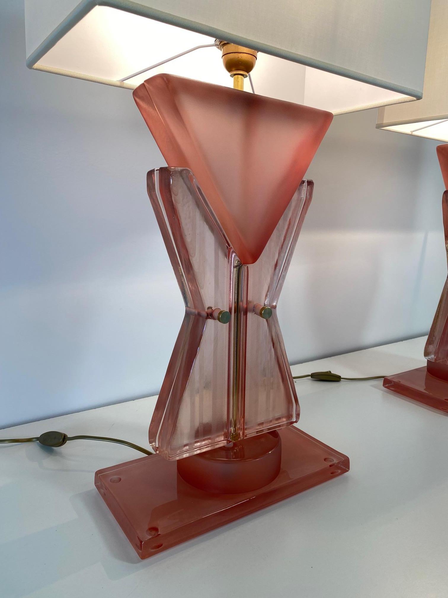 Contemporary Italian Pink Murano Glass Geometric 'Totem' Lamps