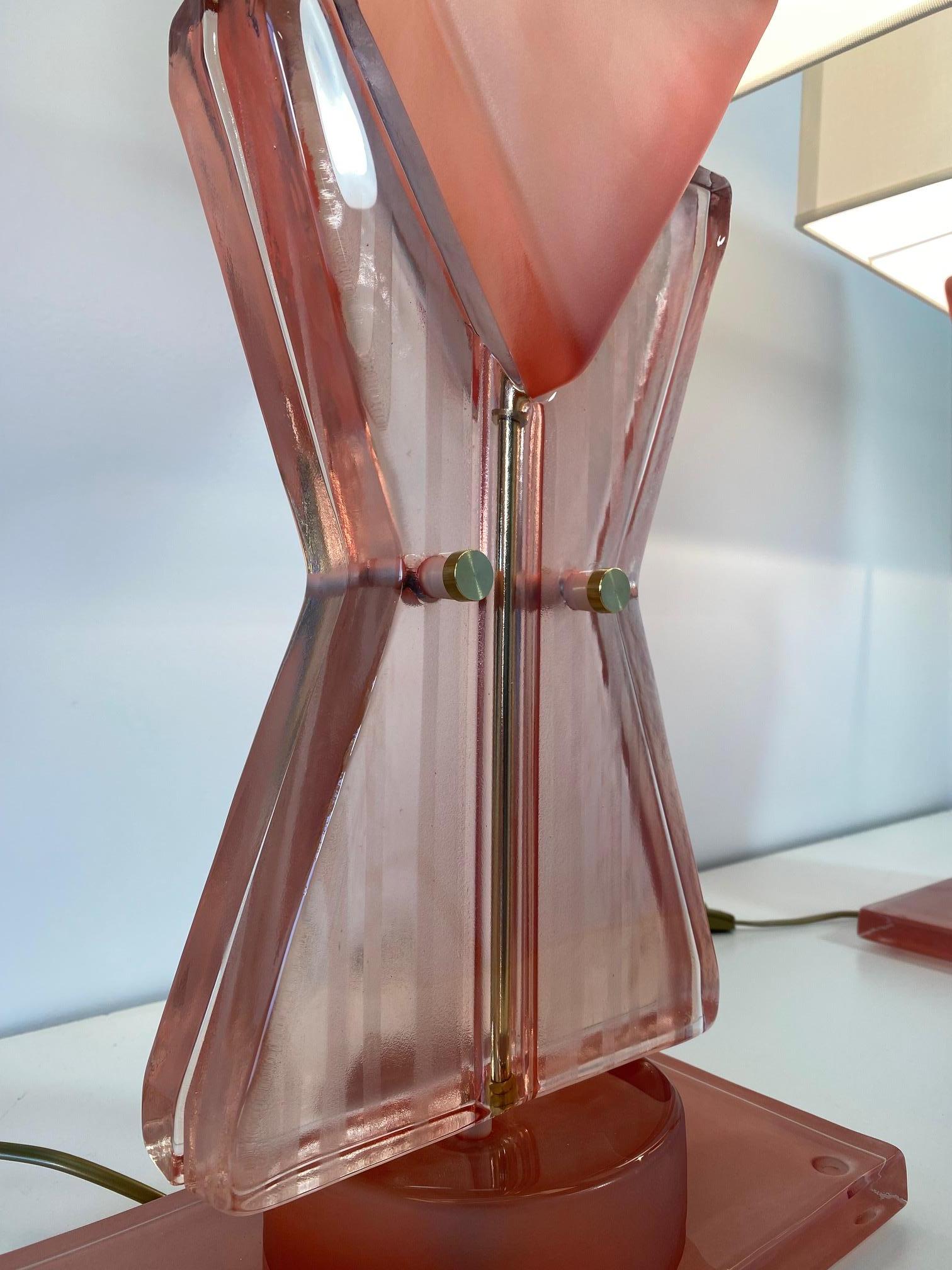 Italian Pink Murano Glass Geometric 'Totem' Lamps 1