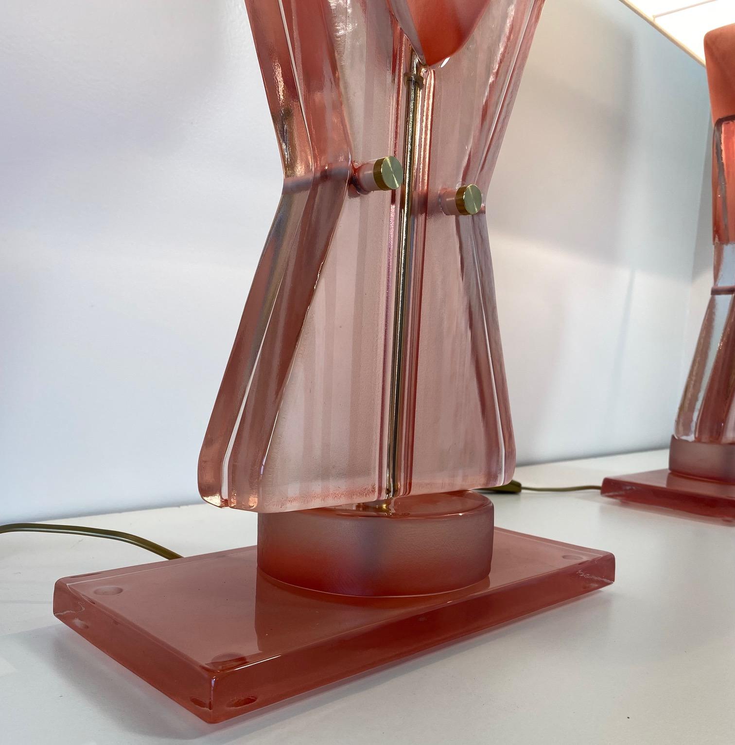 Italian Pink Murano Glass Geometric 'Totem' Lamps 2
