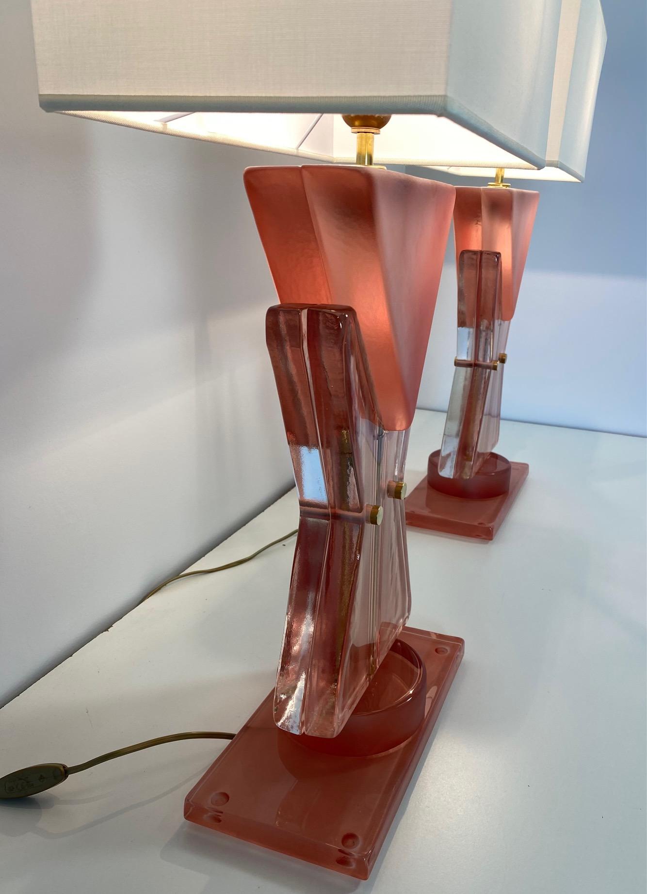 Italian Pink Murano Glass Geometric 'Totem' Lamps 3