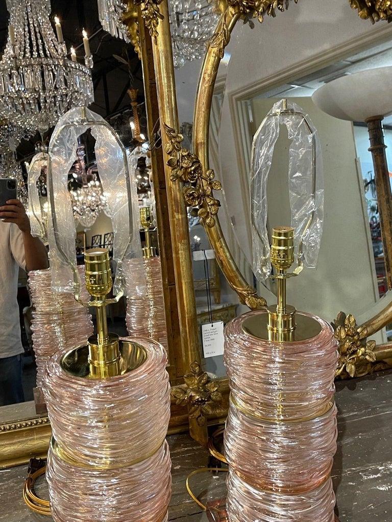 Italian Pink Murano Glass Lamps, a Pair In Good Condition In Dallas, TX