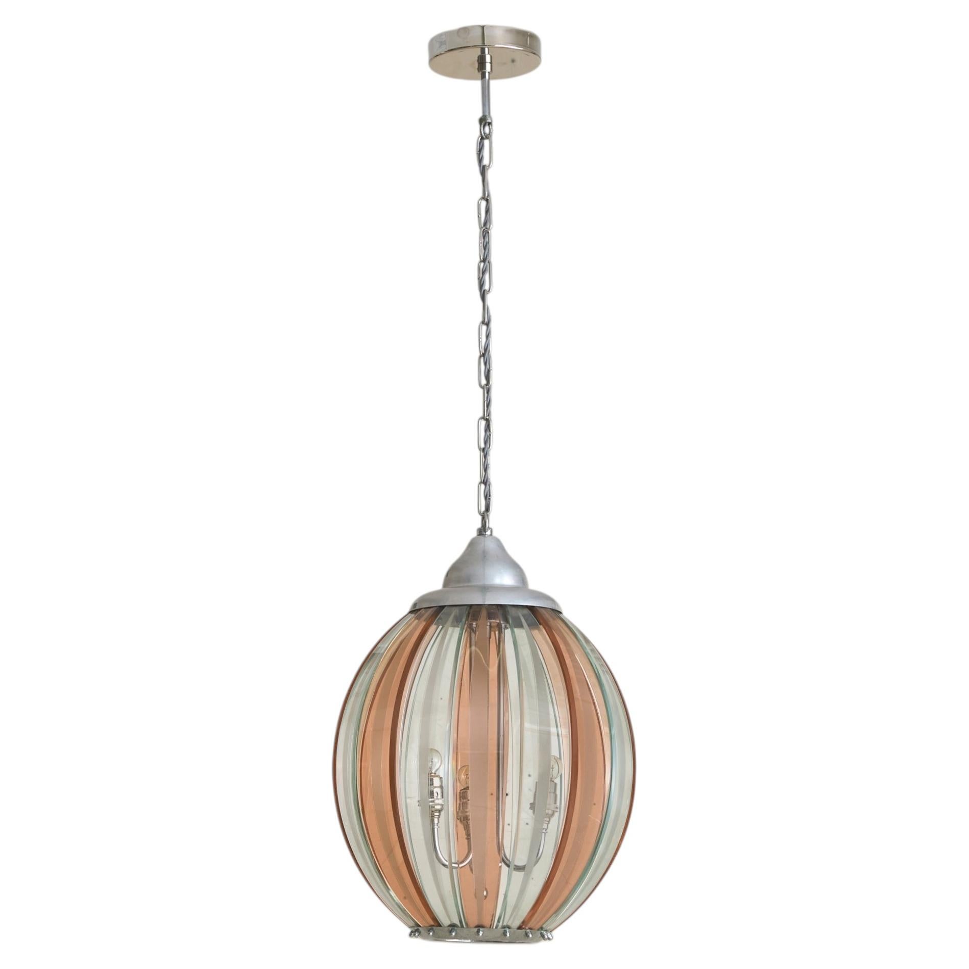 Italian Pink Murano Glass Pendant Light in the Manner of Veca, 1970s