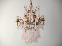 Italian Pink Opaline Crystal Beaded Murano Drops Chandelier circa 1930