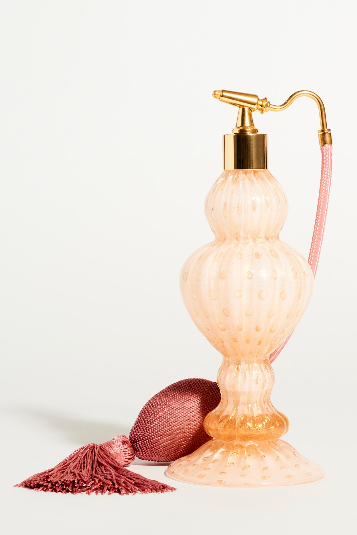 Gorgeous Italian pink glass perfume atomiser.