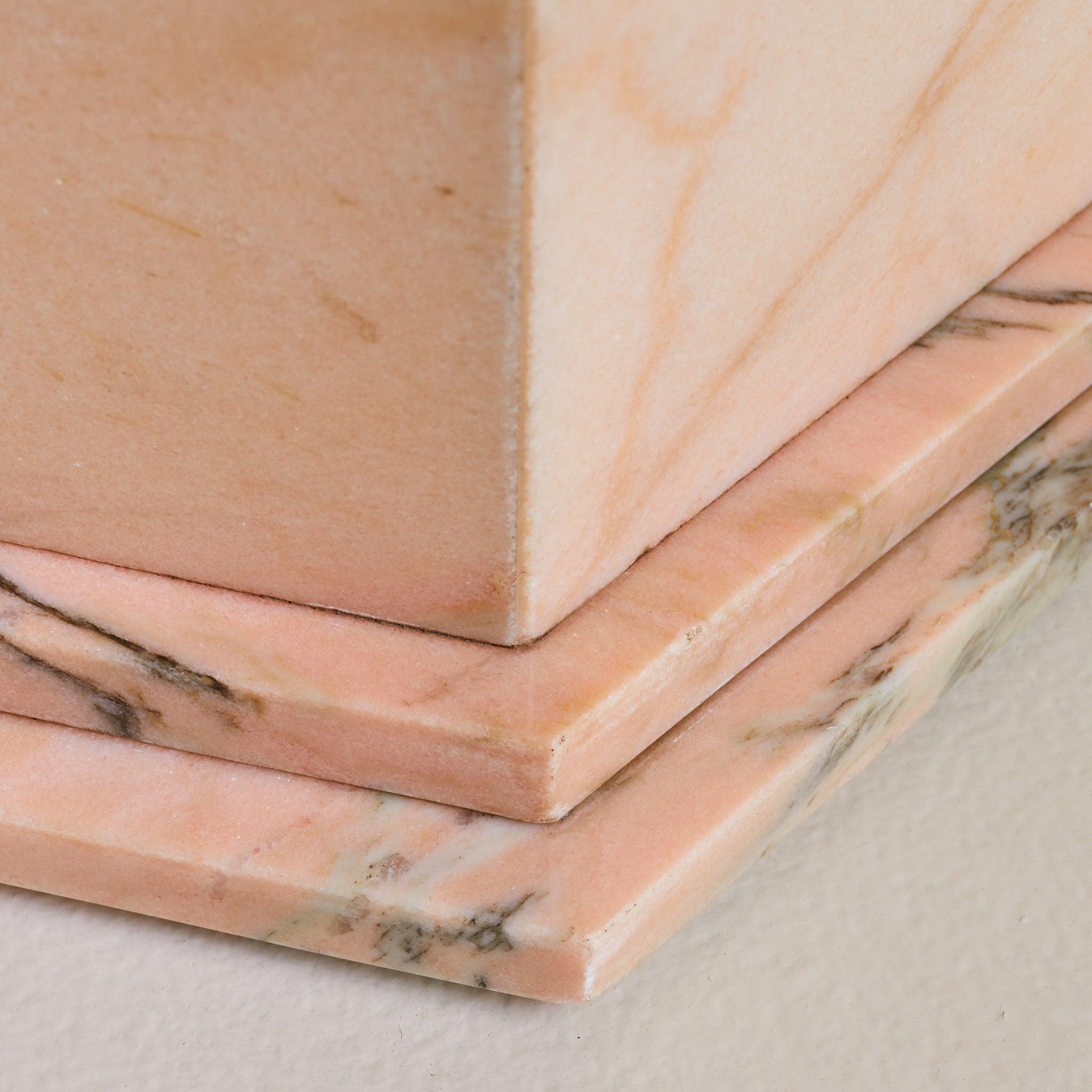 Italian Pink Portuguese Marble Oblong Dining Table with Pedestal Bases, 1970s (Ende des 20. Jahrhunderts) im Angebot