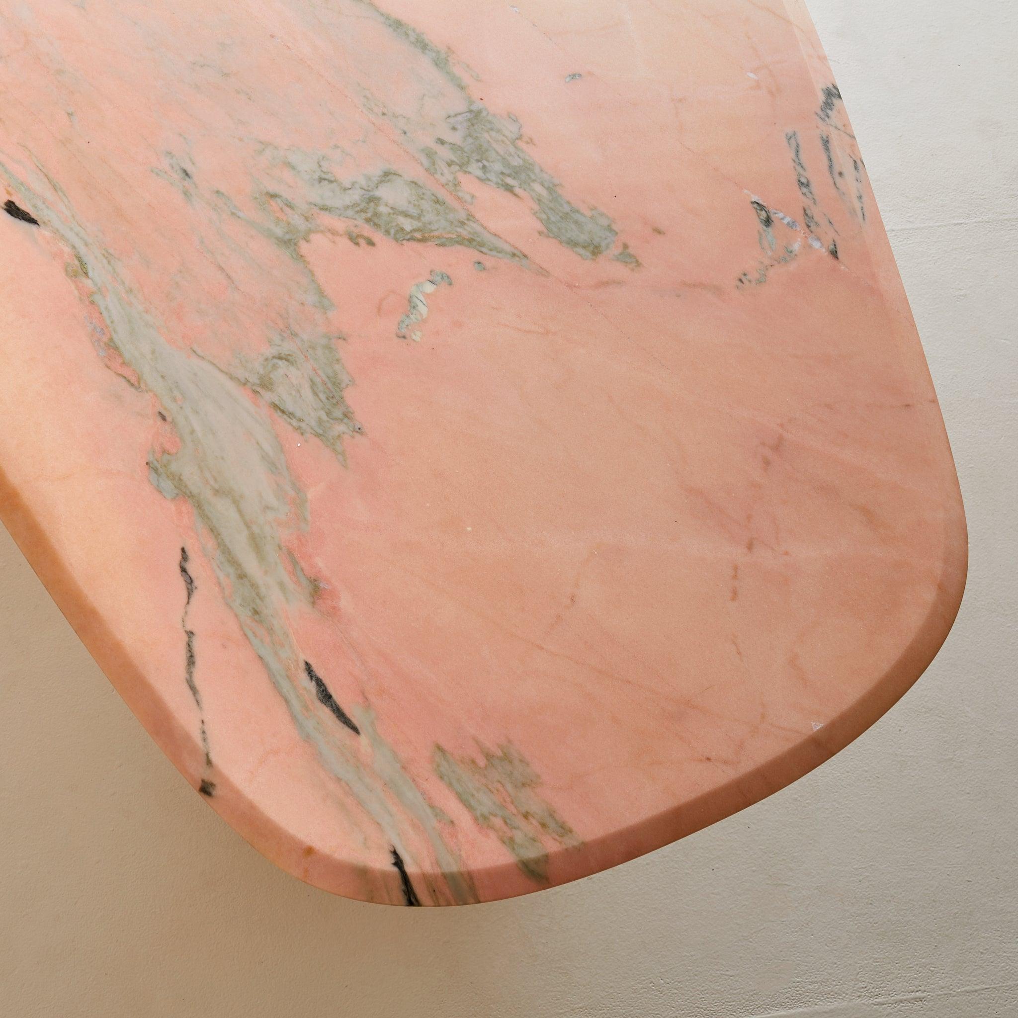 Italian Pink Portuguese Marble Oblong Dining Table with Pedestal Bases, 1970s (Marmor) im Angebot
