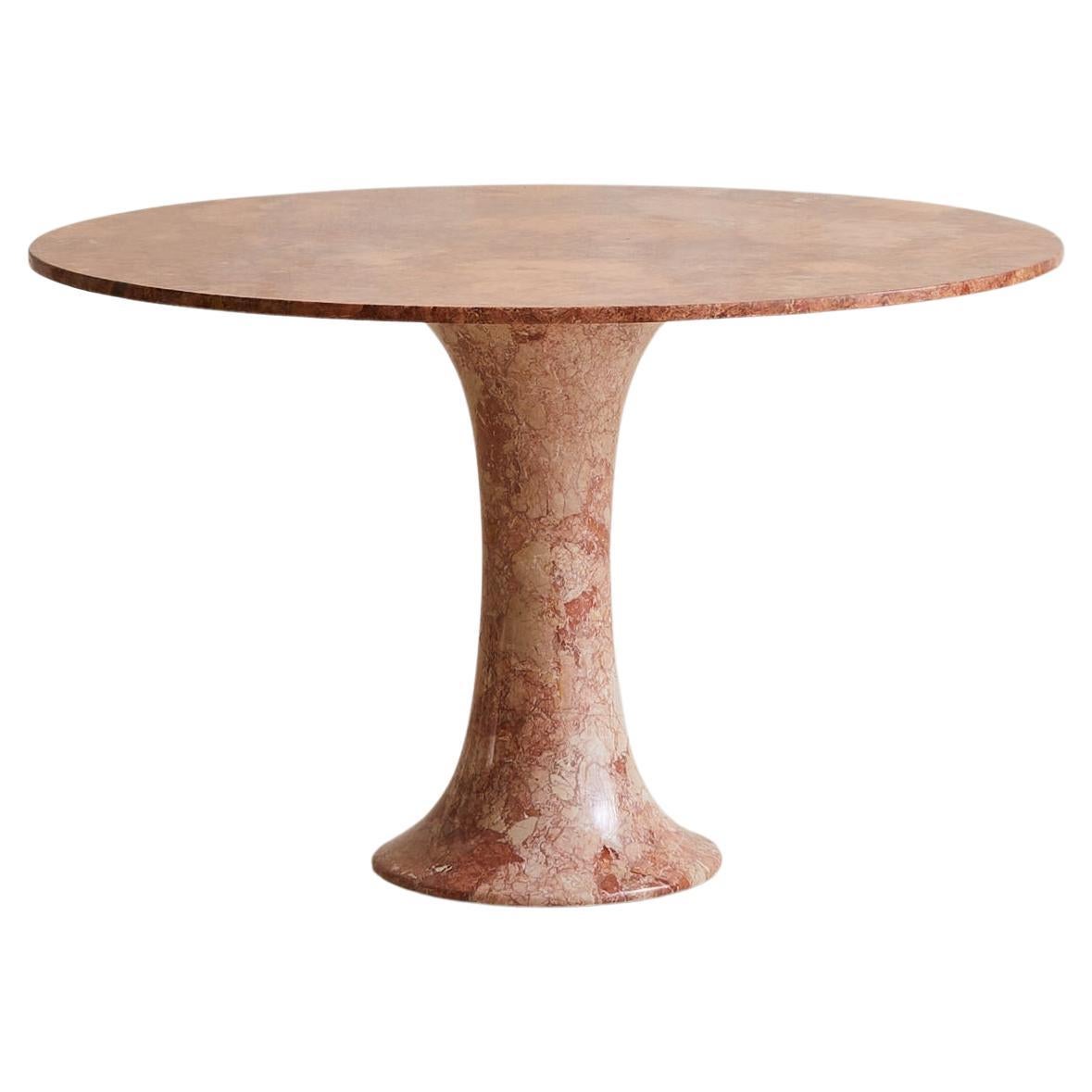 Italian Pink + Red Marble Pedestal Dining or Center Table, 1970s