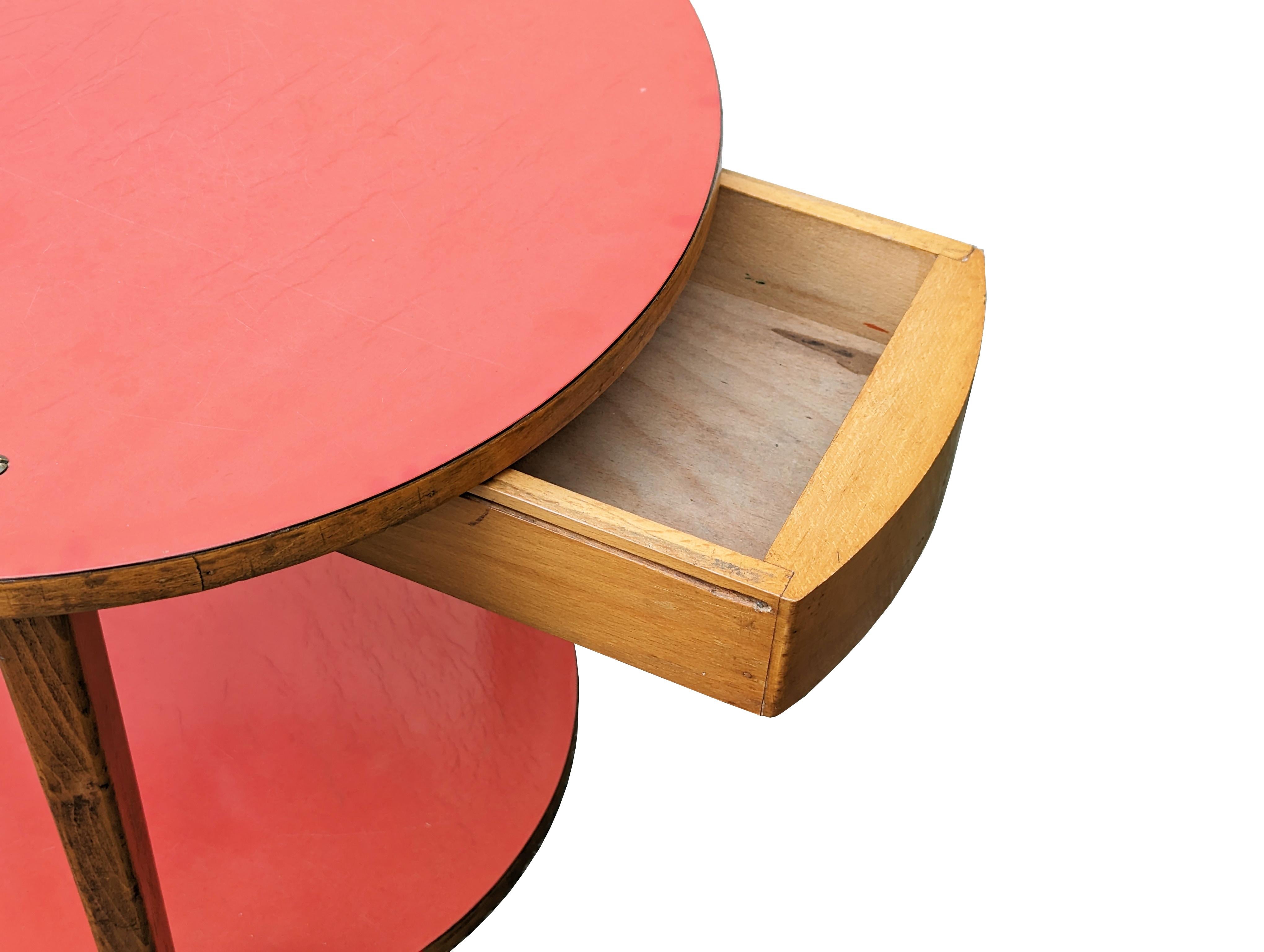 Mid-Century Modern Italian pink/red Plastic Laminate & Wood side Table or bedside table, 1960s For Sale