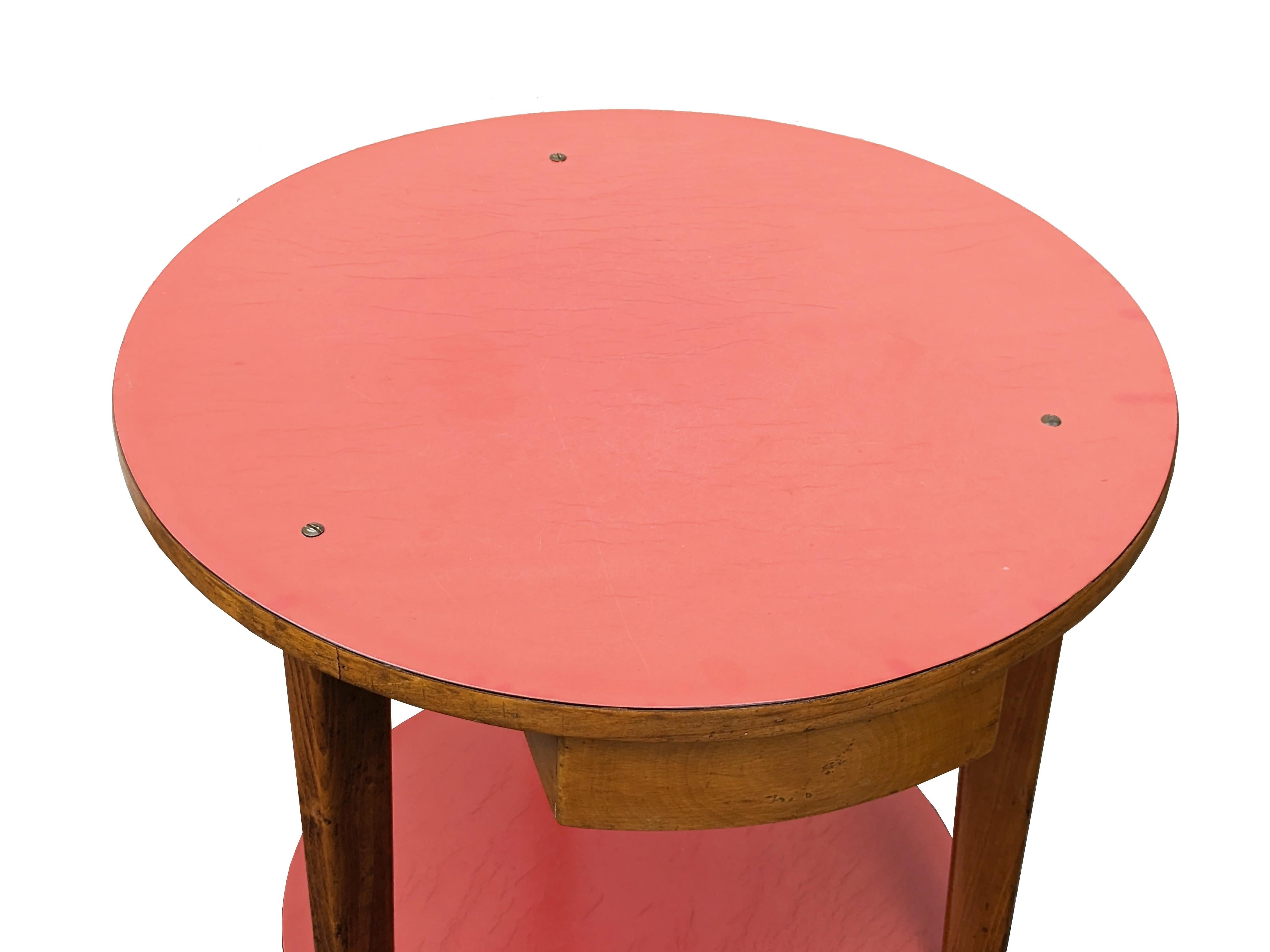 Mid-20th Century Italian pink/red Plastic Laminate & Wood side Table or bedside table, 1960s For Sale