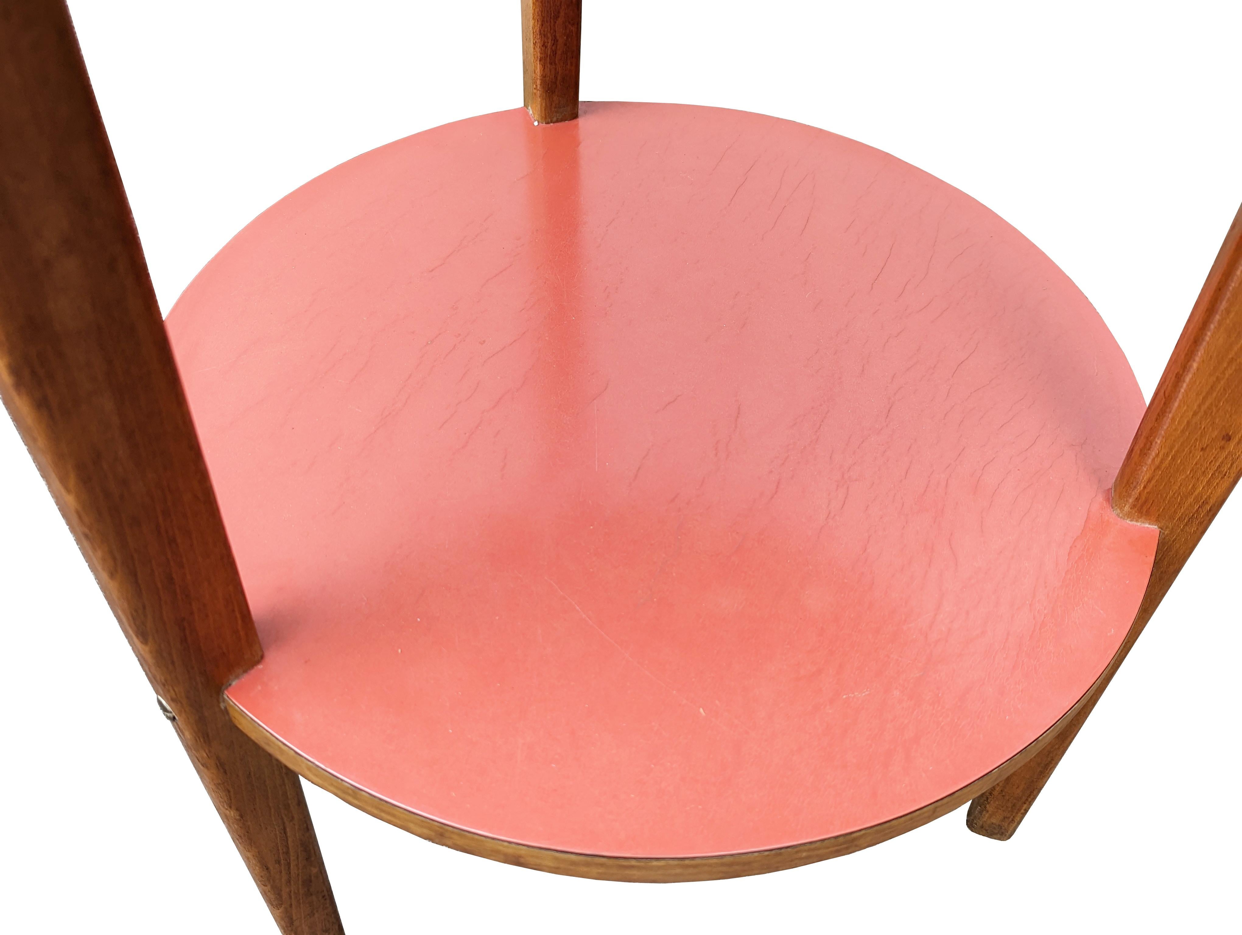 Italian pink/red Plastic Laminate & Wood side Table or bedside table, 1960s For Sale 1