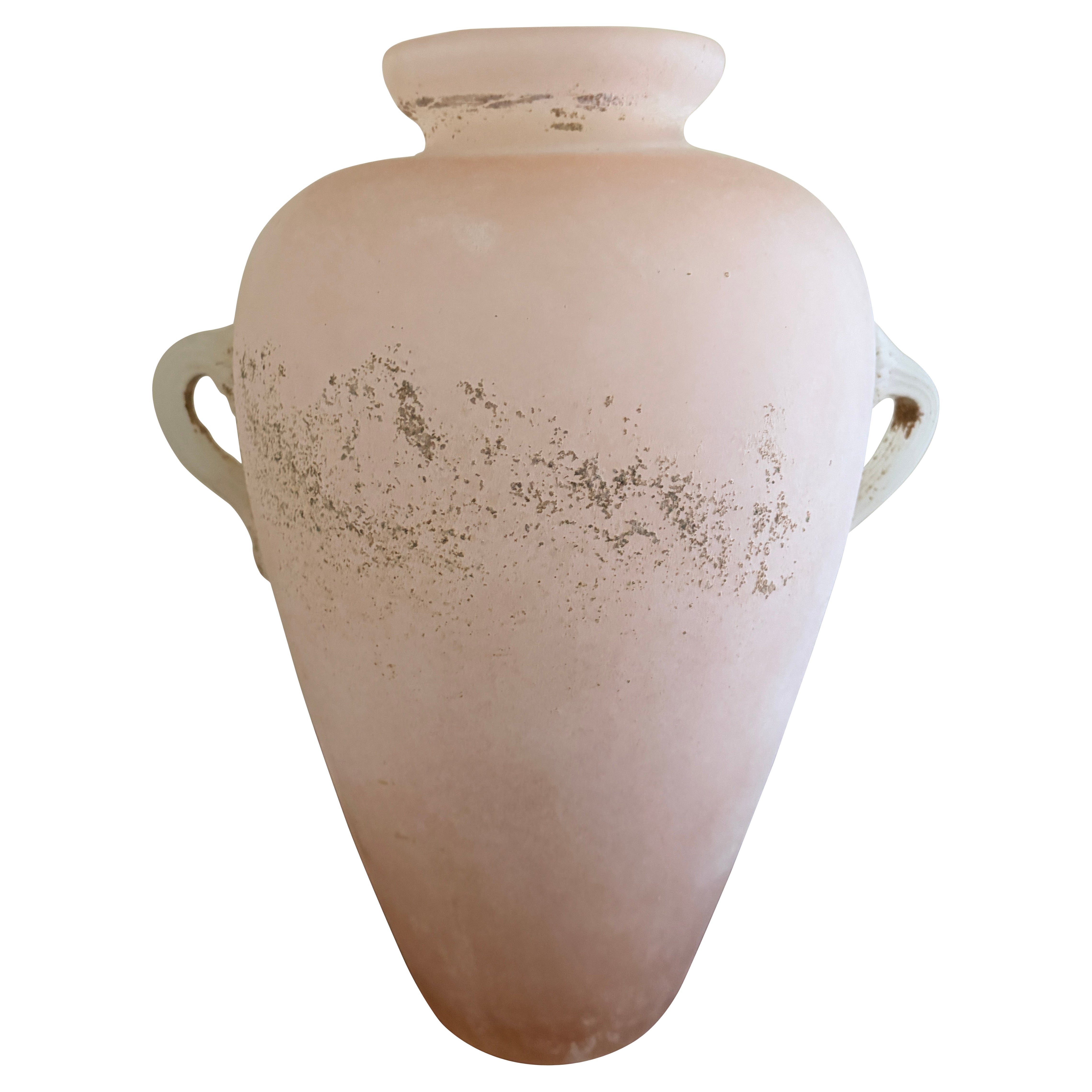 Mid-Century Italian Pink Scavo Glass Amphora Vase For Sale
