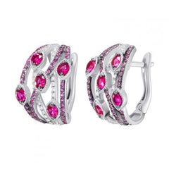 Italian Pink Sapphire Ruby Diamond White Gold Ring for Her