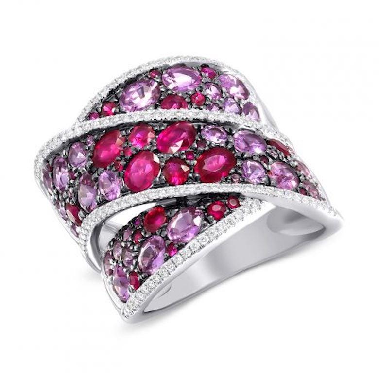 For Sale:  Italian Pink Sapphire Ruby Diamond White Gold Ring for Her 2