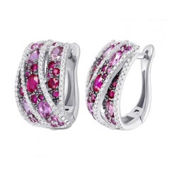 Italian Pink Sapphire Ruby Diamond White Gold Ring for Her