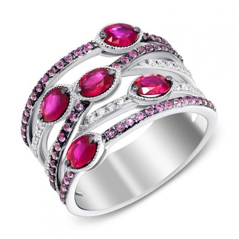 For Sale:  Italian Pink Sapphire Ruby Diamond White Gold Ring for Her 3