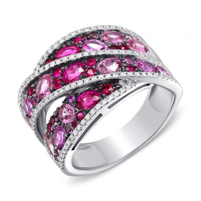 En venta: Zafiro Rosa Italiano Rubí Diamante Anillo de Oro Blanco para Ella  3