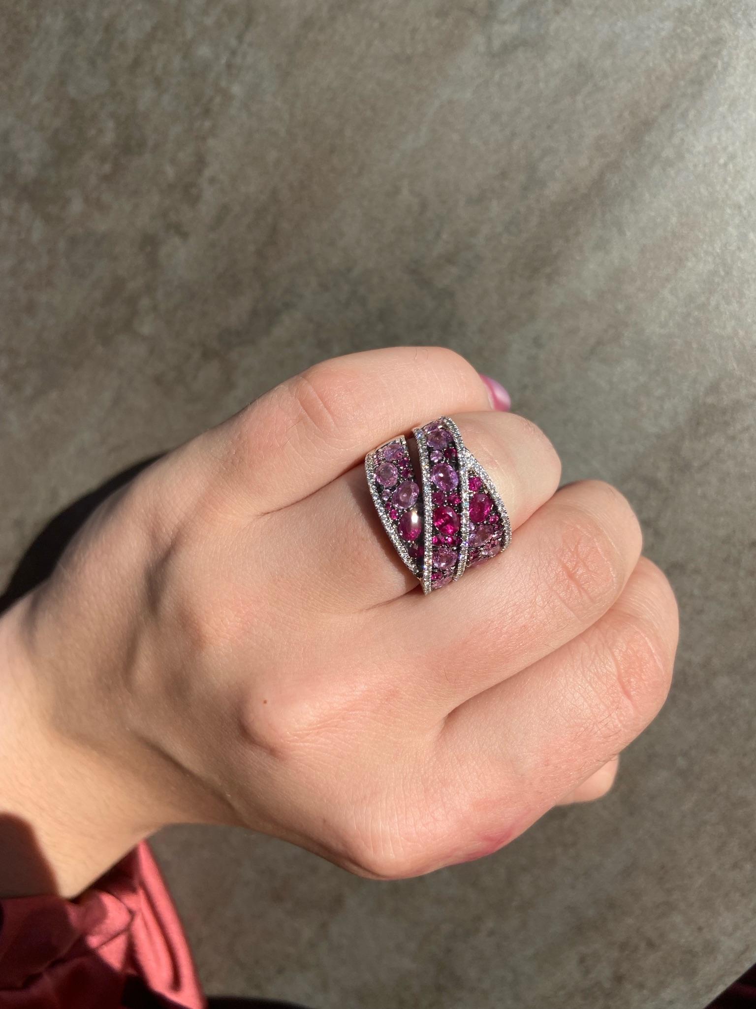 En venta: Zafiro Rosa Italiano Rubí Diamante Anillo de Oro Blanco para Ella  5