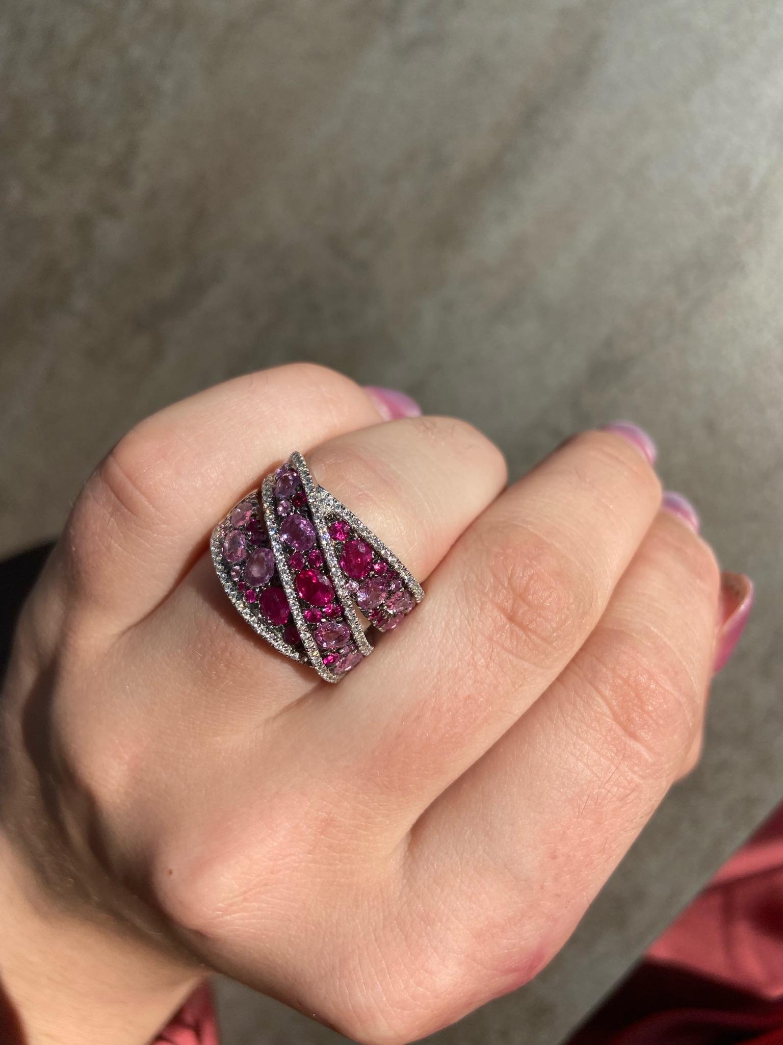 En venta: Zafiro Rosa Italiano Rubí Diamante Anillo de Oro Blanco para Ella  6