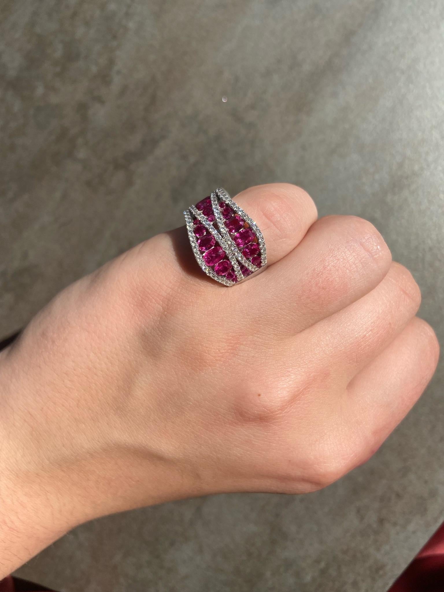 For Sale:  Italian Pink Sapphire Ruby Diamond White Gold Ring for Her 7