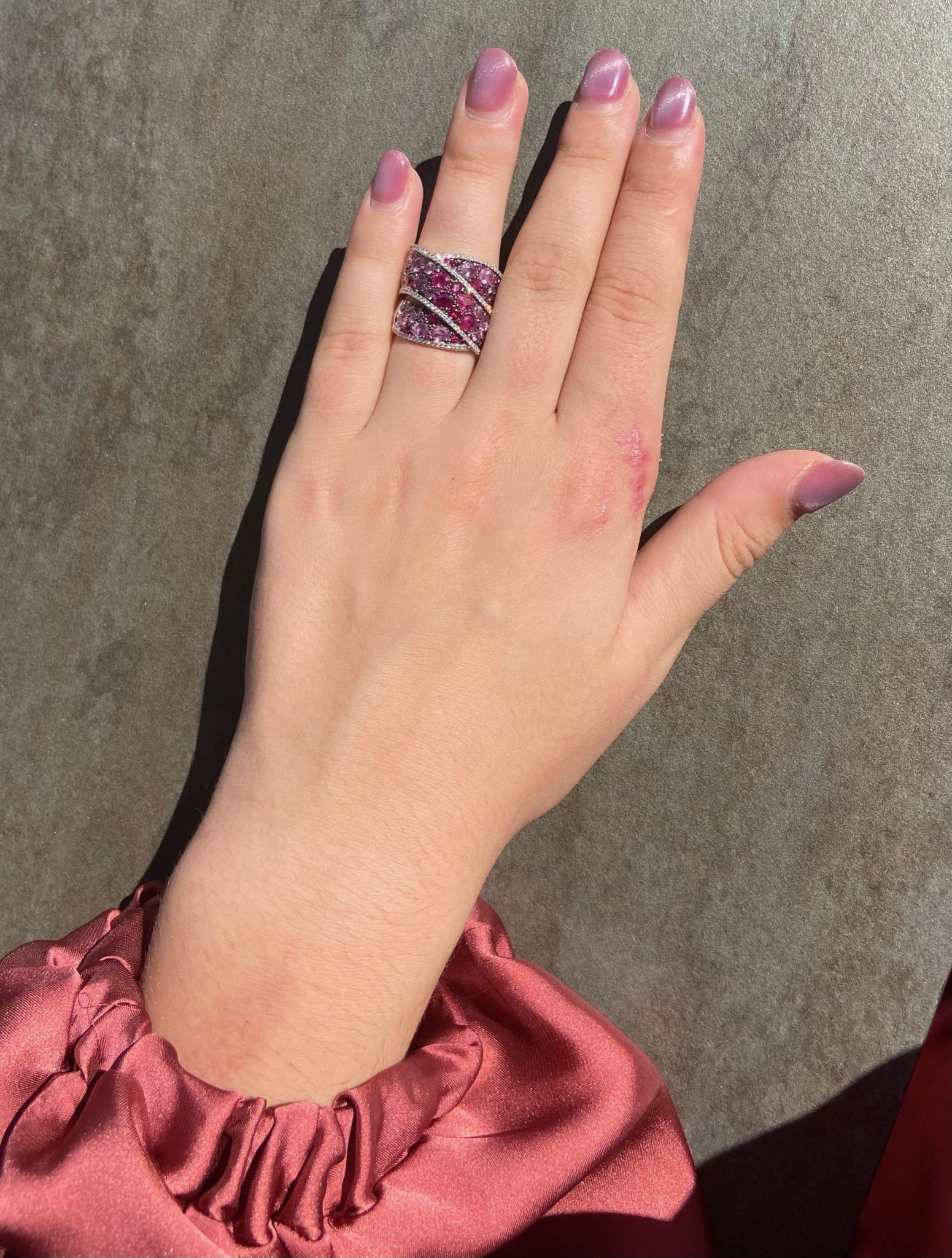 For Sale:  Italian Pink Sapphire Ruby Diamond White Gold Ring for Her 8