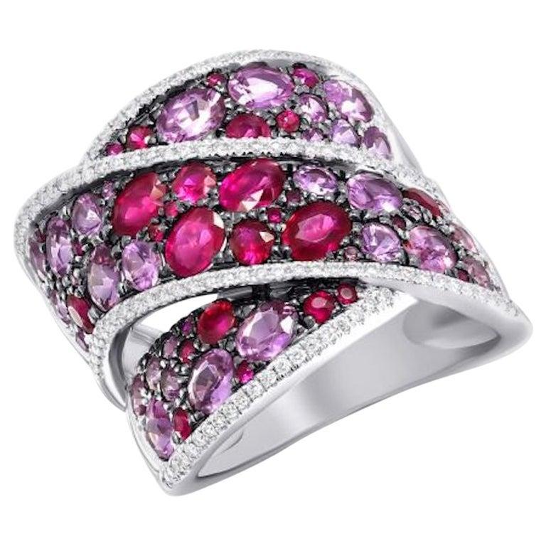 For Sale:  Italian Pink Sapphire Ruby Diamond White Gold Ring for Her