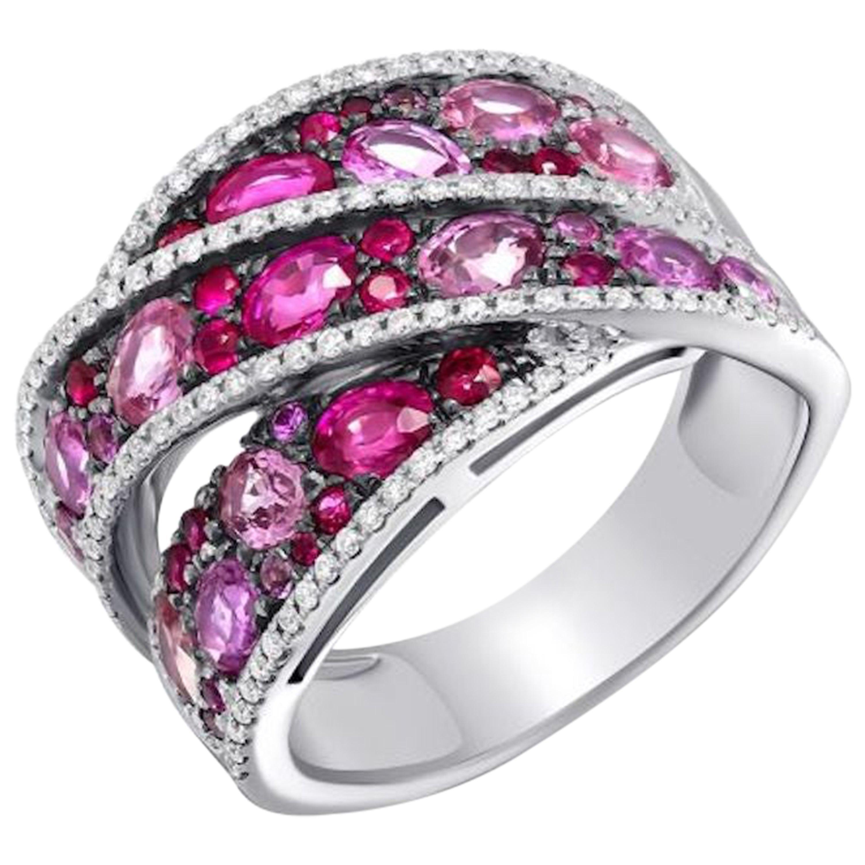 For Sale:  Italian Pink Sapphire Ruby Diamond White Gold Ring for Her