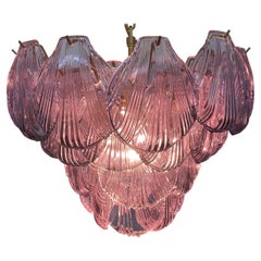 Lampadario italiano a conchiglia rosa, Murano