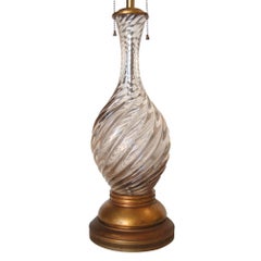 Italian Mid-century Pink Swirled Murano Glass Table Lamp w/ Brass Base