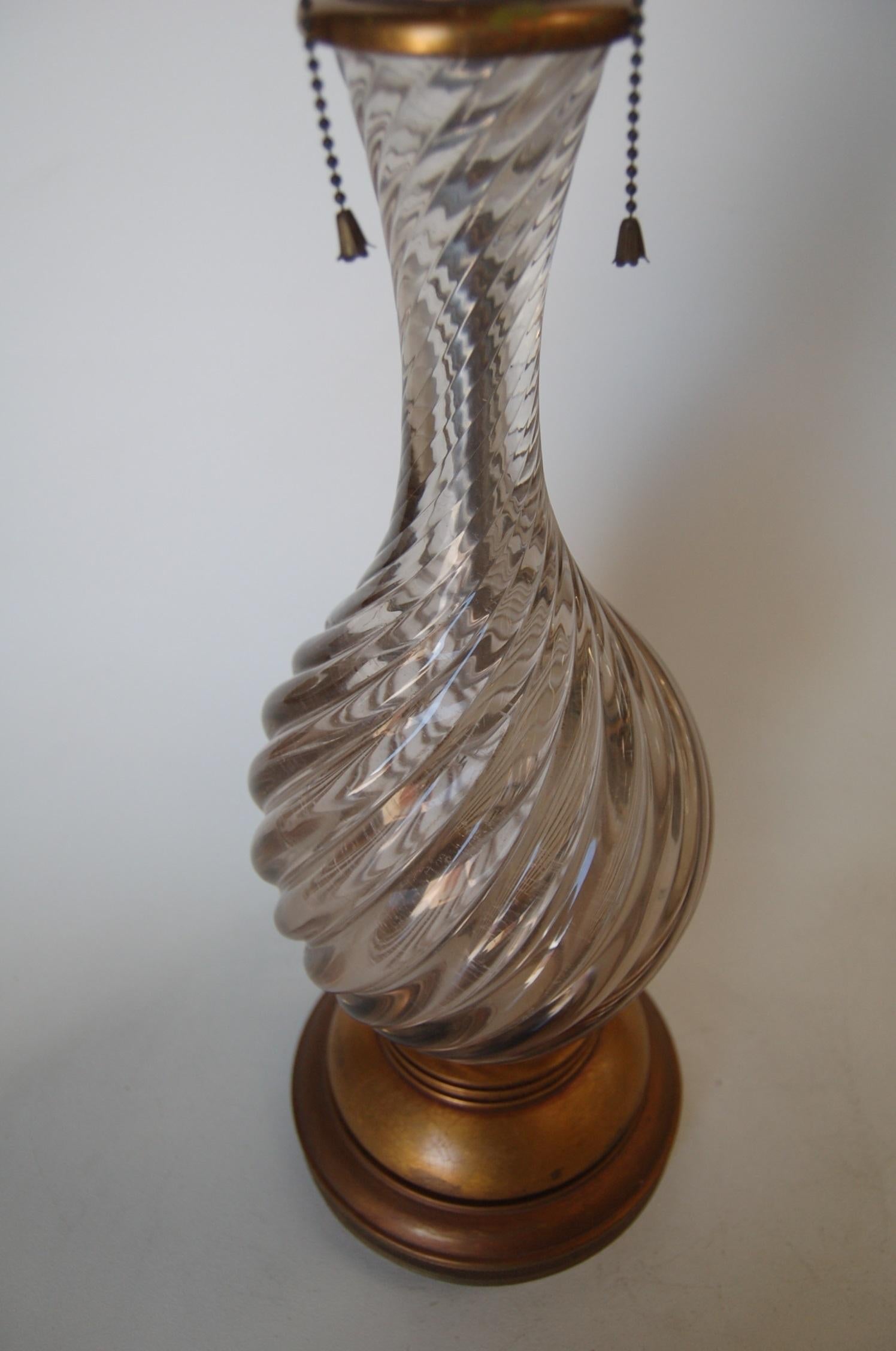 Italian Pink Swirled Murano Glass Table Lamp In Excellent Condition In Van Nuys, CA