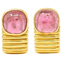 Vintage Italian Pink Tourmaline 18 Karat Gold J Hoop Earrings