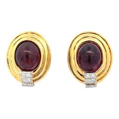 Italian Pink Tourmaline Diamond 18 Karat Yellow Gold Estate Earclip Earrings