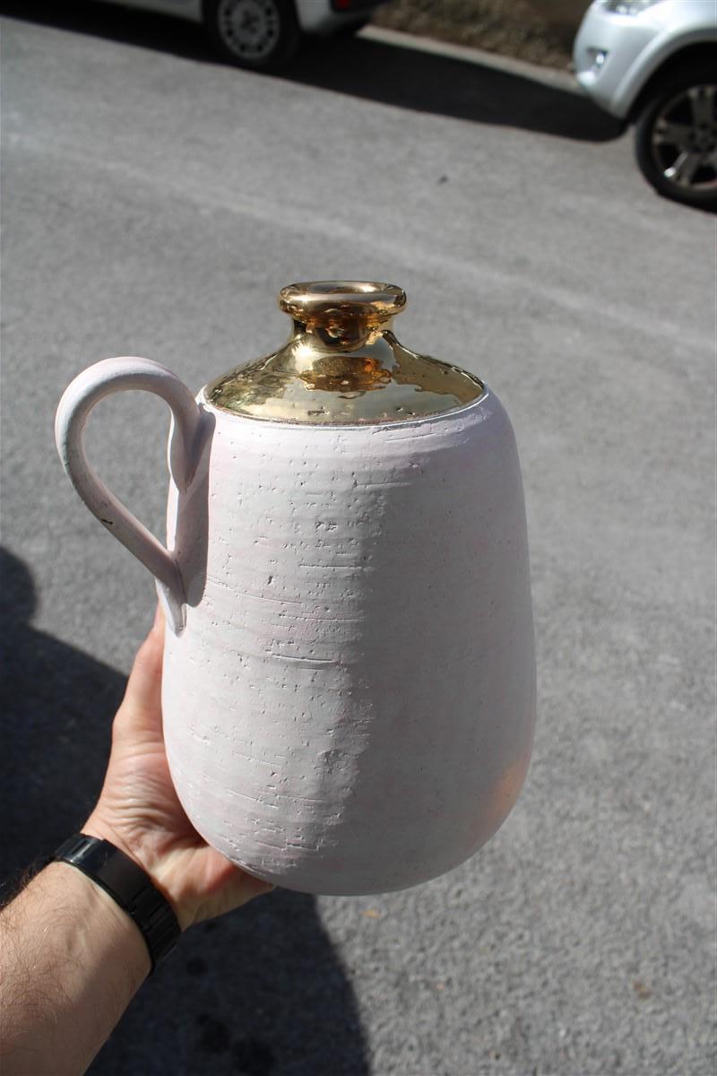 Italian Pink Vase Ceramic Gold 24KT Bitossi Aldo Londi 1970 For Sale 2