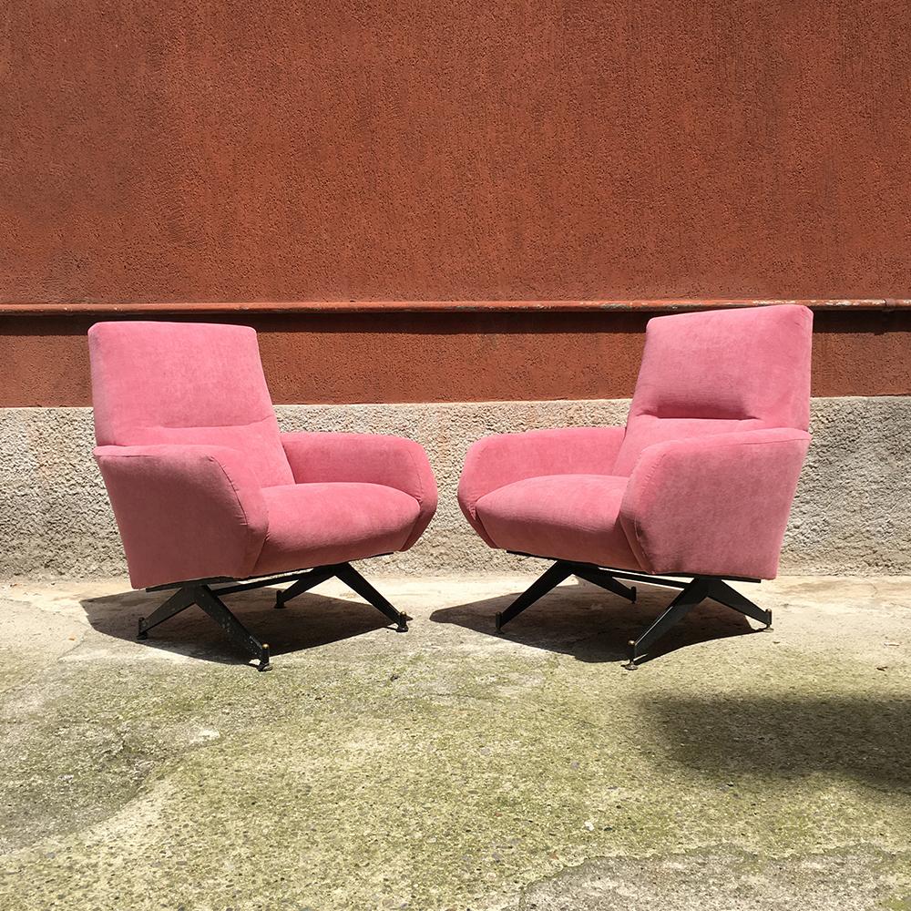 Italian Pink Velvet and Metal Armchair with Armrests, 1950s 2