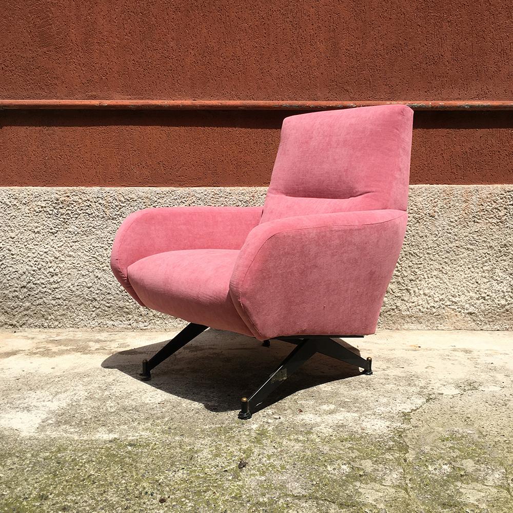 Mid-20th Century Italian Pink Velvet and Metal Armchairs with Armrests, 1950s
